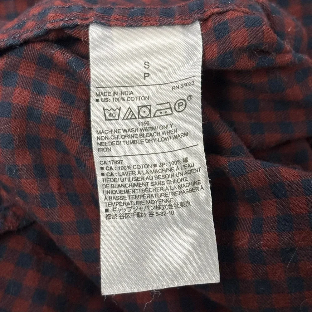 Banana Republic Mens Untucked Fit Gingham Button Down Shirt Burgundy Blue Small